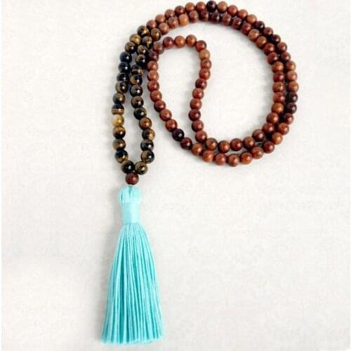 Natural Color Stone 108 Beads Handmade Tassel Necklace Spirituality Retro Mala Tibetan Buddhism Japa Meditation Yoga Spiritua