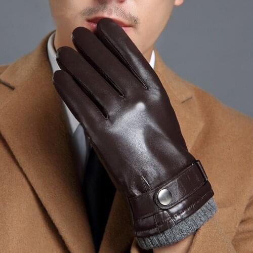 Real Leather Gloves Male Touch Screen Plus Velvet Mens Driving Winter Sheepskin Gloves Thicken Keep Warm MLZ110