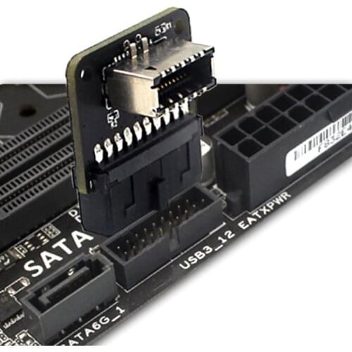 USB 3.0 (3.1 Gen-2) 19Pin 20 Pin Motherboard Header to Type E 90° Converter Adapter