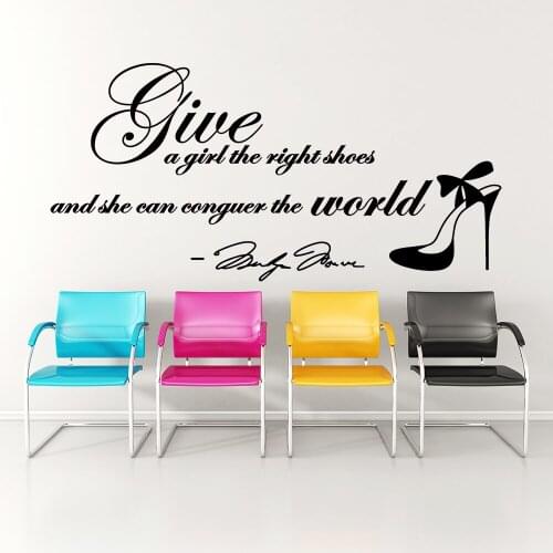 Give A Girl The Right Shoes Marilyn Monr oe Wall Decal She Can Conquer The World Inspirational Quote Wall Sticker Vinyl Decor