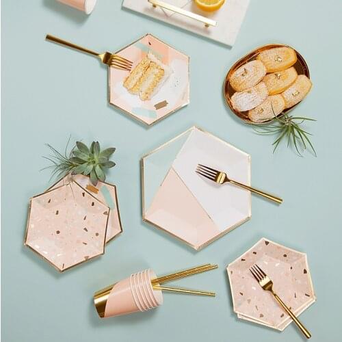 Pink Blue Gold Party Disposable Tableware Cake Paper Plate Cups Napkins Kids Birthday Baby Shower Party Wedding Decor Supplies