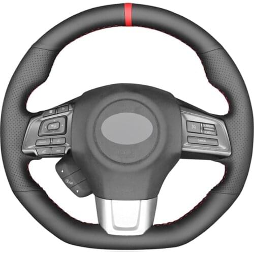 Hand-stitched Black Artificial Leather Red Marker Car Steering Wheel Cover for Subaru WRX (STI) 2015-2019 Levorg 2015-2019