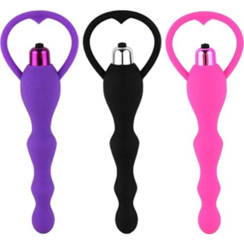 3 Colors Silicone Anal Beads Vibrator Butt Plug Stimulation Massage Sex Toy for Women Men 185 x 35mm