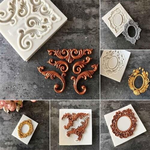 Silicone Candy Biscuits Molds Luxury Retro Vintage Lace Photo Frame Fondant Food Grade Cake Chocolate Cake Mould DIY Decoration