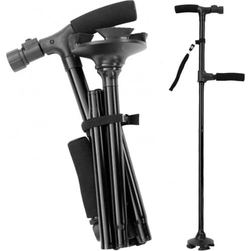 70% Hot Sale Old Man Folding Cane Safety Walking Stick T Handlebar Trekking Pole with Light