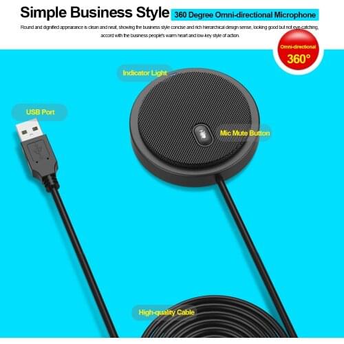USB Omni-directional Condenser Microphone Mic for Meeting Business Conference Voice Chat Video Live Broadcast Sound Pick-up