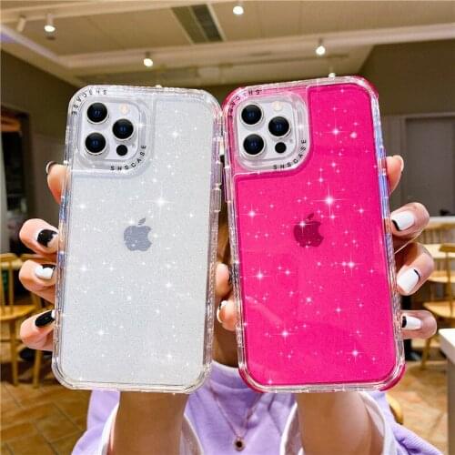 Bling Candy Color Shockproof Glitter Phone Case For iPhone 12 11 Pro Max XR X XS 7 8 Plus 12 Mini SE20 Transparent Fashon Cover