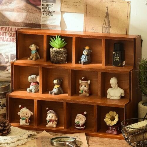 Zakka Vintage style 9/12 Grids Storage Box Holder Wooden Jewelry Storage Box Gift Small Wood Craft For Organizer Desktop Decor