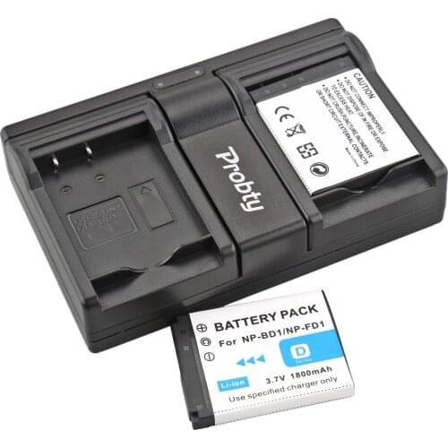2Pcs PROBTY NP-BD1 NP BD1 Battery + Dual Charger for Sony Cyber-shot DSC-G3 T2 T70 T75 T77 T90 DSC-T200 DSC-T300 DSC-T500 Camera