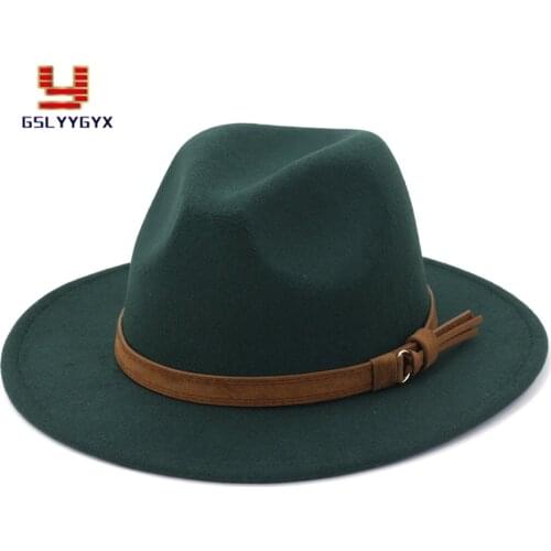 2021 Hot Sell New Spring Solid Black White Wedding Hats for Women Elegant Church Flat Wide Brim Leather Belt Fedora Hats