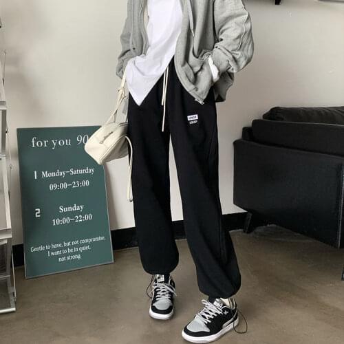 HOUZHOU Korean Style Black Joggers Sweatpants Women Harajuku Loose Oversize White Jogging Sports Pants Winter Velvet Trousers