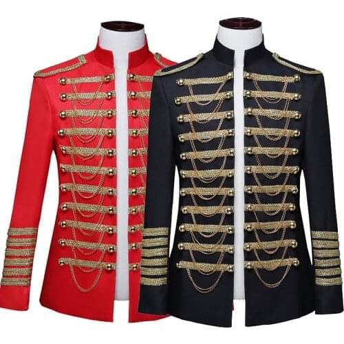 Golden Embroidery Uniform Costume Night Club DJ Costume Performance Jacket Outwear Party Jacket Halloween Custome Cosplay Stage
