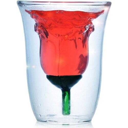 1Piece 180ml Rose Double Walled Glass Cup Flower Shaped Rose Glass Cup Drinking Mug