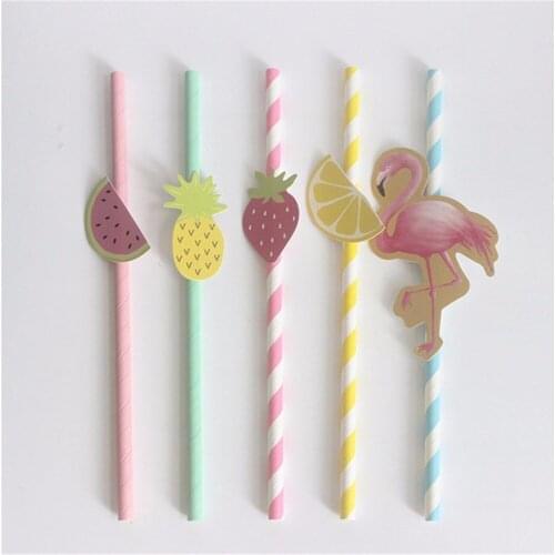 10pcs/set disposable unicorn striped flamingos strawberry pineapple lemon paper straws straw drinking event party supplies