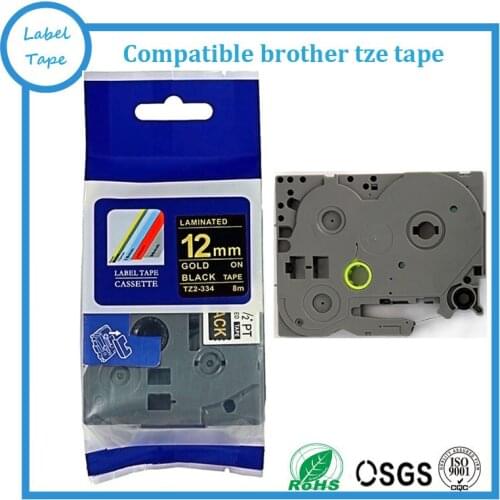 12mm tz tze label tape Tze-334 Tze334 tz334 tze 334 gold on black for P-touch label maker ribbon tape cartridge tape