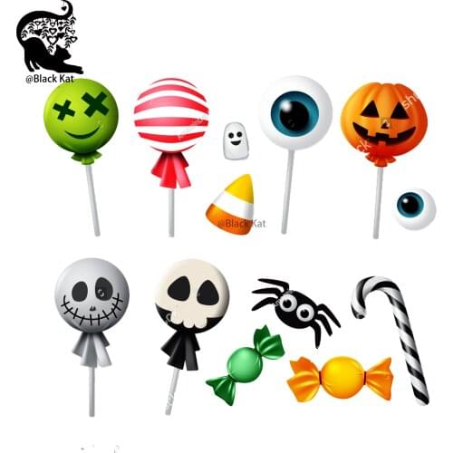 13Pcs Spider Cane Pumpkin Grimace Lollipop Metal Cutting Dies Eyeballs Skeleton Candy Stencil For Card Craft Scrapbooking