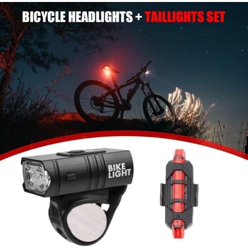 2x USB Rechargeable Waterproof T6 LED MTB Bike Front Headlight Rear Taillight Back Headlight Lamp Flashlight