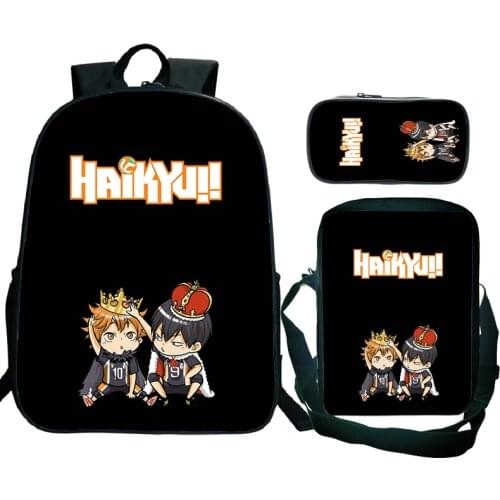 3Pcs/set Haikyuu!! Backpack for Girls Boys Schoolbags with Pencil Case Crossbody Bags Students Anime Knapsacks Children Gifts