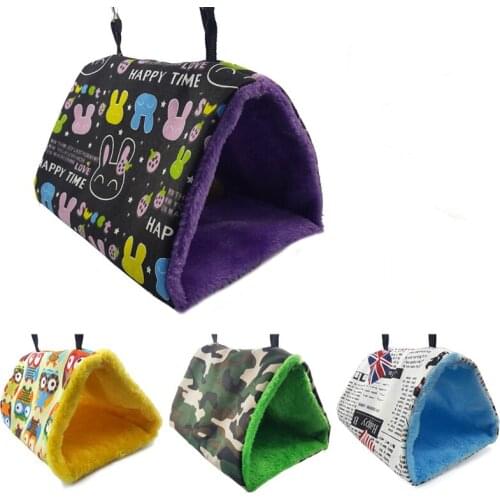 4 Colors 3 Size Warm Flufffy Three Corner Parrot Hamster Sugar Glider Hammock Cage Small Pet Squirrel Hanging Sleeping Bed