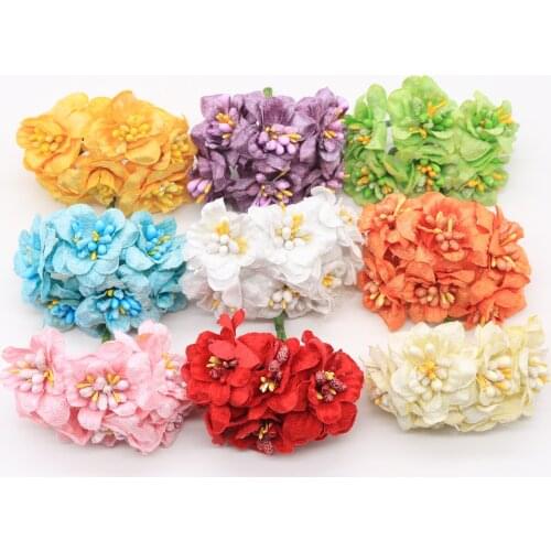 6pcs Artificial Flower Multicolor Stamen Cherry For Wedding Home Decoration Accessories Floral Scrapbooking DIY Craft Supplies
