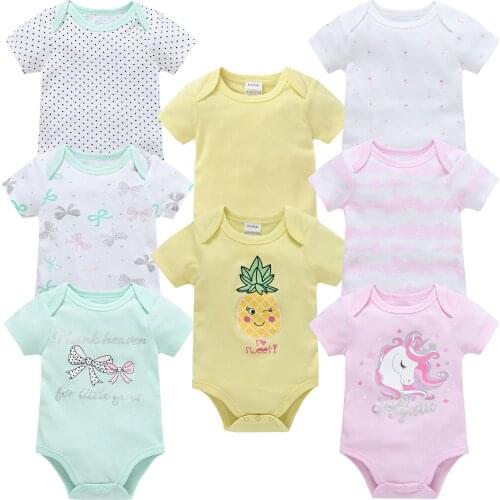 8PCS Ropa Bebe De 0-12M Newborn Baby Girls Bodysuit Infant Cotton Summer Boy Baby Cartoon Clothes Girl Toddler Crawling Clothing