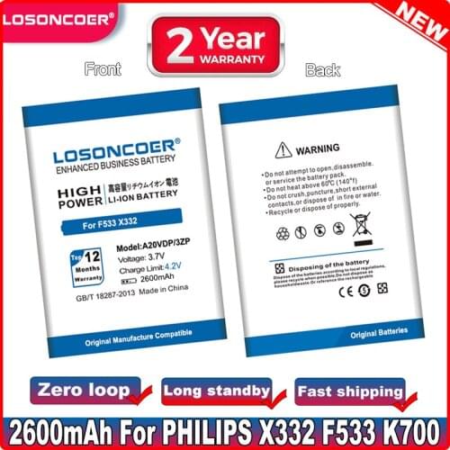 LOSONCOER 1400mAh A20VDP/3ZP High-quality Battery for Philips F533 X332 CTF533 CTX332 Battery