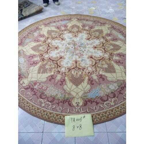 Free shipping 8'X8' Round French Aubusson Roses Wool Round Aubusson rug for round tables