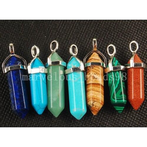 Free Shipping Fashion Jewelry 8x37 MM Blue Howlite Lapis Malachite Jaspe Sand Pendant 7Pcs MC3019