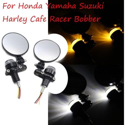 7/8" 22mm Motorcycle Handle Bar End Mirrors Side Mirror w/Turn Signal Universal For Honda Yamaha Suzuki Harley Cafe Racer Bobber