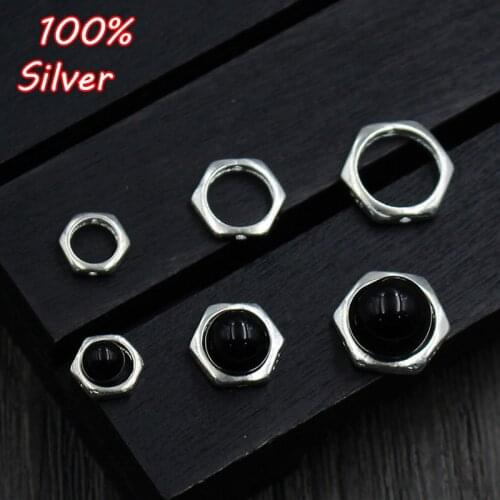 Handmade 925 Sterling Silver Color Jewelry Hexagon Spacer Beads Accessories Geometric Polygon Silver Beads Jewelry Findings