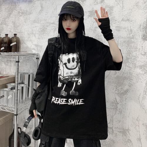 Black Punk Tshirt Streetwear Fummer Oversized Cartoon T Shirt Women Harajuku Short Sleeves Tops Tee Hip Hop Gothic Tshirt Funny