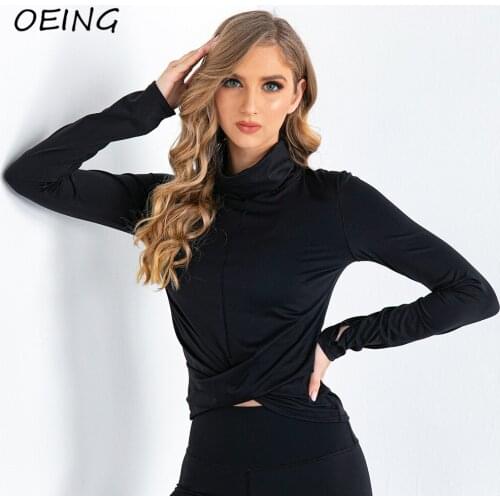 Black Dry Fit Sport Yoga Shirts Long Sleeve Crop Tops Gym Sportswear Stretchy Women Activewear Tops