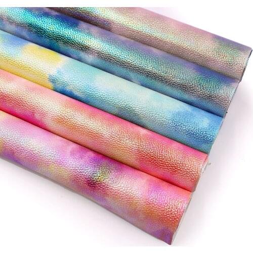 Color Gradient Printed Faux Leather Fabric Sheets 5 Pcs 7.7" x 12.9" (20 cm x 33 cm) DIY Bows Earrings Making Crafts