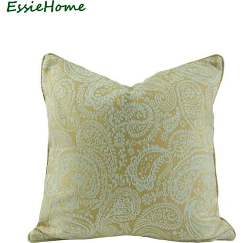 ESSIE HOME Yellow Cushion Cover Paisley Pillow Case Jacquard Light Yellow Cushion With Piping Edge