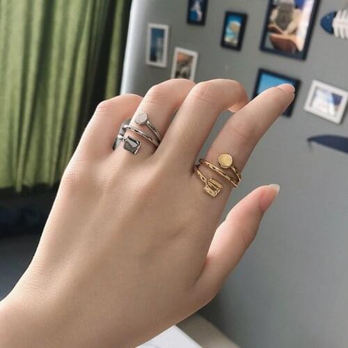 Geometric Line Open Ring Creative Square Multi-Layer Irregular Adjustable Index Finger Ring Personality Jewelry