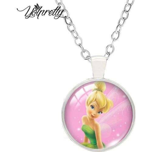 2021 Tinker bell Fairy Princess Cartoon Paintings Glass Cabochon Necklace Fashion Necklace Pendants Jewelry