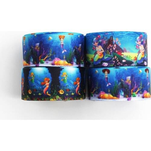 WL 2'Mermaid Printed Grosgrain Ribbon in the Blue Ocean Diy Hair Accessories Bow Birthday Party Gift Packaging 10-50 Yards
