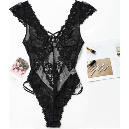 Lace Transparent Corset Lingerie Backless Sexy Lingeries Deep V neck Double Shoulder Strap Bustier Full Body Floral Corselet Hot