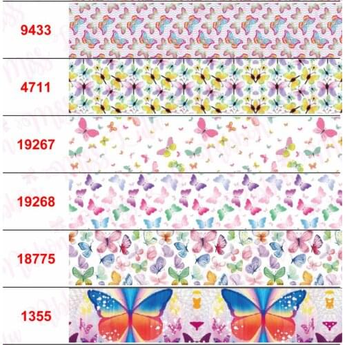 16mm-75mm Colorful Butterfly Series Retro Flower Watercolor Printed Grosgrain/Elastic Ribbon Galaxy DIY Hair Bands 50yards/roll