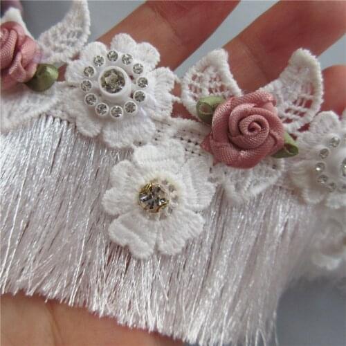 100cm White Diamond Tassel Fringe Lace Trim Ribbon Fabric Embroidered Applique Sewing Craft Dress Clothes Garment Decoration