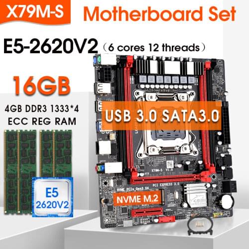 JINGSHA X79 M-S motherboard LGA2011 E5 2620 V2 CPU 4pcs x 4GB = 16GB DDR3 1333Mhz 10600 ECC REG Memory Set M-ATX combos SATA3