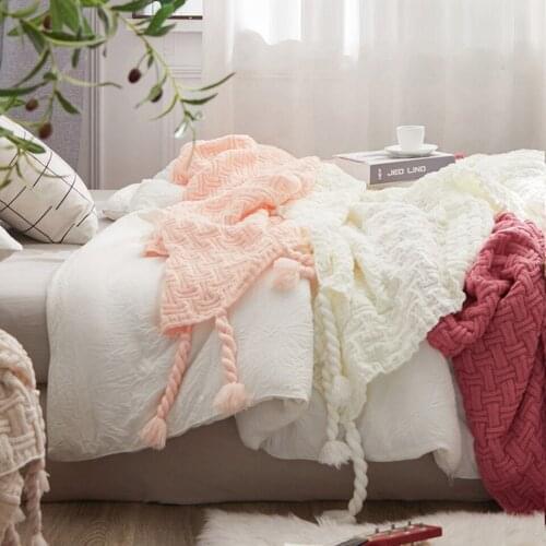 Soft Knitted Blanket Pink Summer Blanket for Bed Sofa Geometric Throw Blanket Solid Color 130x160cm Decorative Cobertor Dropship