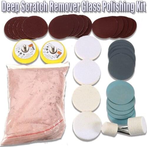 34Pcs Deep Scratch Remover Glass Polishing Kit 8 OZ Cerium Oxide 2" Wheel Set