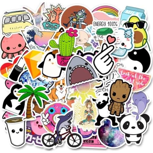 50PCS Cool Summer Vsco Stickers Pack Pink Girl Anime Stiker for Children on The Laptop Fridge Phone Skateboard Suitcase Sticker