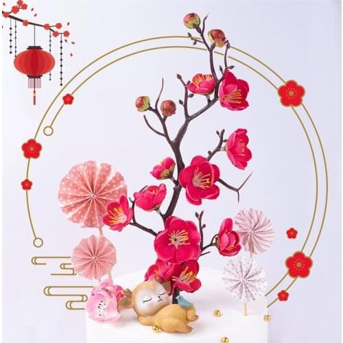 New Merry Christmas Party Cake Toppers Red Plum Blossom Wedding Cake Decor Flags for Wedding Birthday Party Cake Decorations