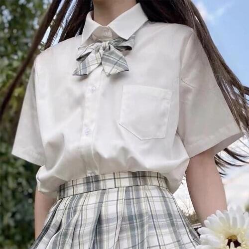 New Summer Women Blouses Shirt Short Sleeve Solid White Tops With Tie Bow Japanese Korean JK Style Female Shirts Lapel Blusas