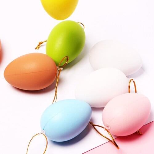 12pcs/Bag 6*4cm Plastic Easter Eggs Hanging Ornament Kids Toys DIY Childs Crafts Painting Egg Easter Party Supplies Home Decor