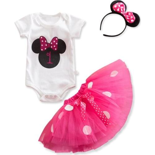 Dress Baby With Cute Mouse Headband 1 Year Girl Baby Birthday Dress 2nd Birthday Outfit Cartoon Dresses For Babies