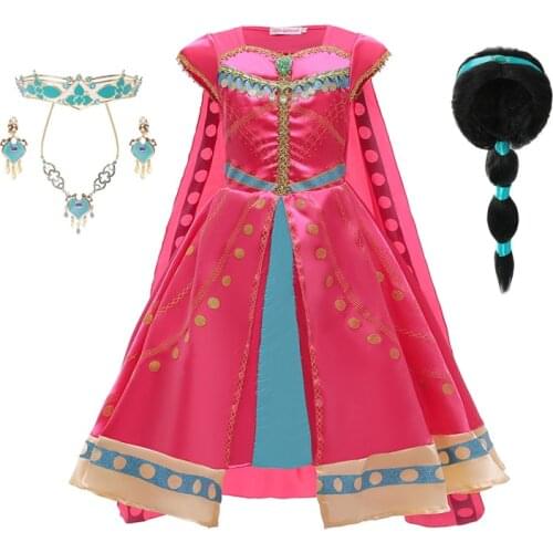 Aladdin Girls Dress 2020 New Fancy Princess Dresses Kids For Halloween Party Jasmine Cosplay Costume With Cloak 2-10 Years Old