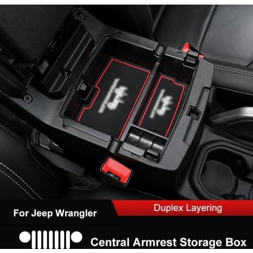 QHCP Car Armrest Storage Box Center Console Pallet Tray Organizer Container High Capacity ABS Fit For Jeep Wrangler JL 2018 2019